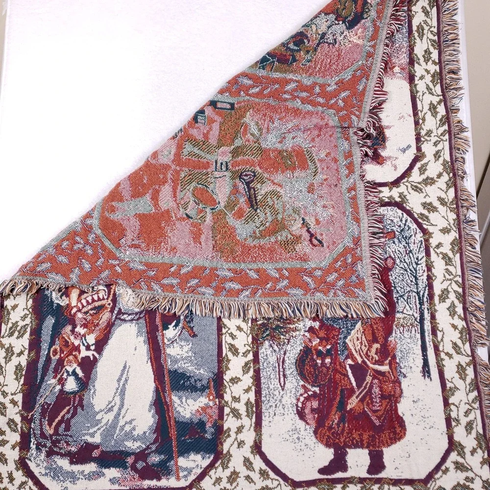 Christmas Santa Tapestry Throw Blanket Woven Fringe Holiday Victorian‎ 46x54